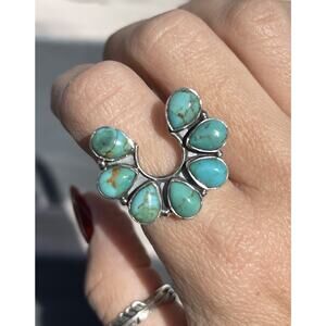 Sterling Silver NATIVE Style Turquoise Cluster Ring Adj 6-9 NAJA SW Statement